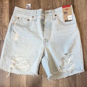 Levi's Light Blue 501 Distressed Shorts